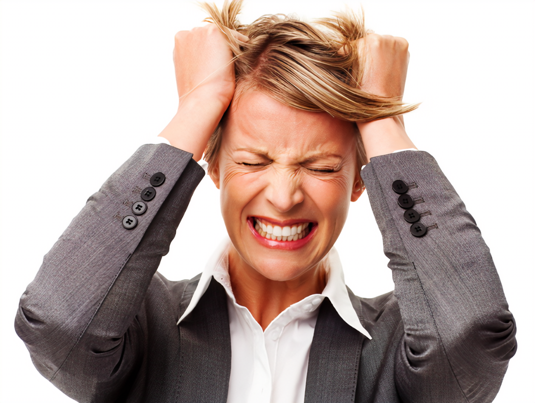 Frustated lady pulling her hair.